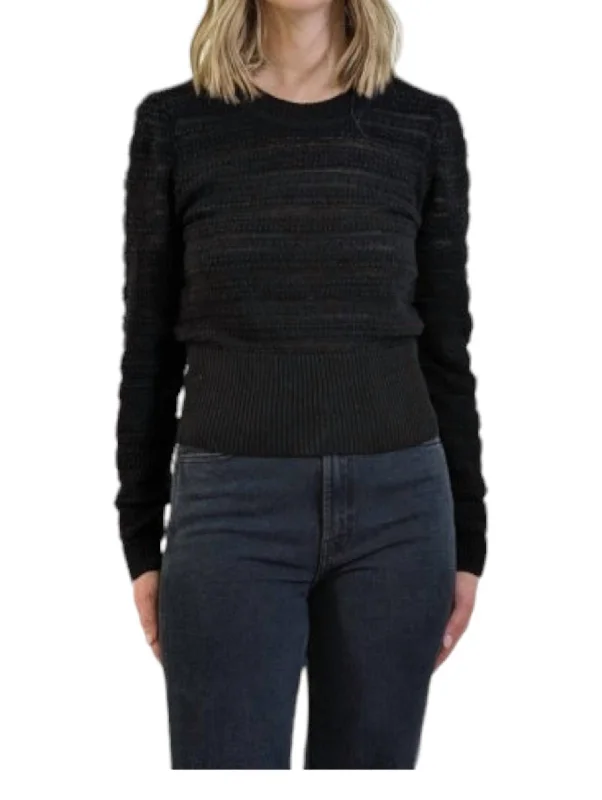 Textured Crewneck Sweater In Black Velvet Chenille Corduroy