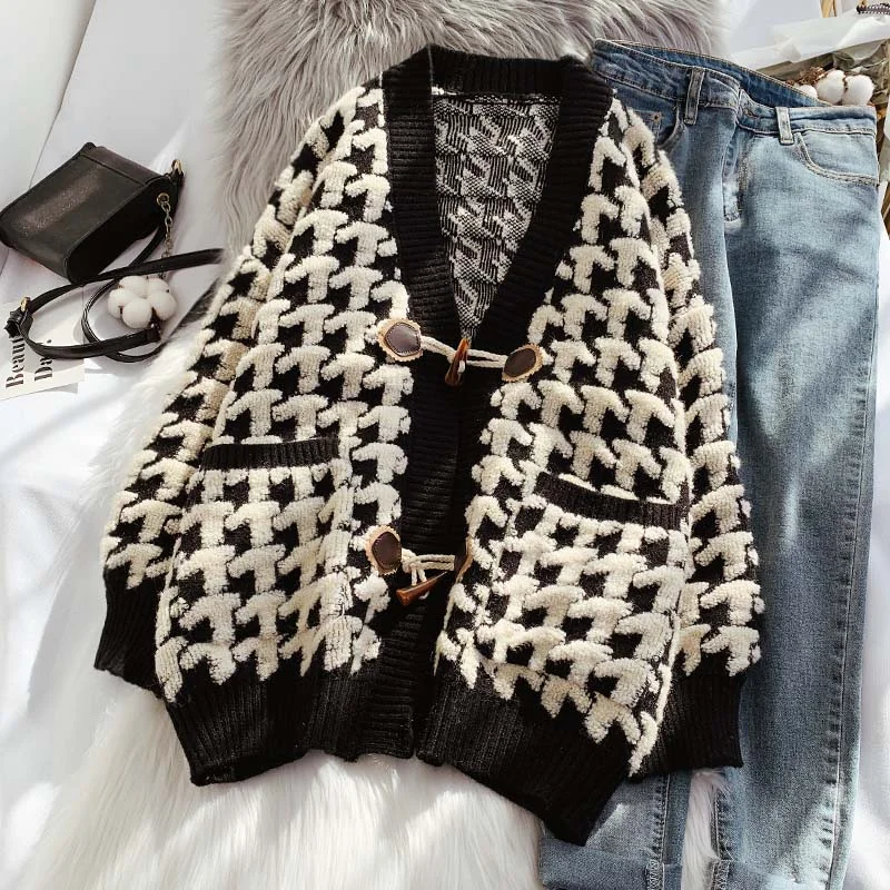 Thousand bird lattice ox horn buckle sweater coat female  4925 Chenille Brocade Lace