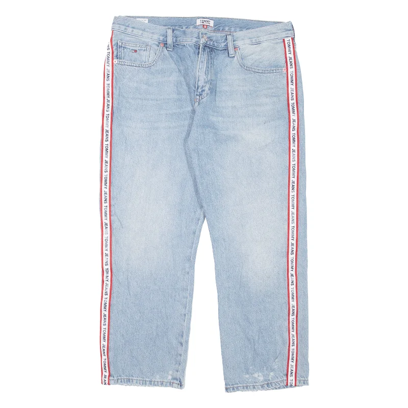 TOMMY HILFIGER Girlfriend Jeans Blue Denim Regular Straight Stone Wash Womens W32 L26 Trendy Wide-Leg High-Waist Denim