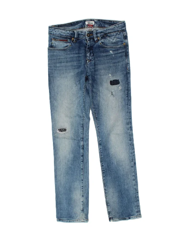 TOMMY HILFIGER Womens Distressed Straight Jeans W29 L32  Blue Cotton Trendy Cut-Off Denim Shorts