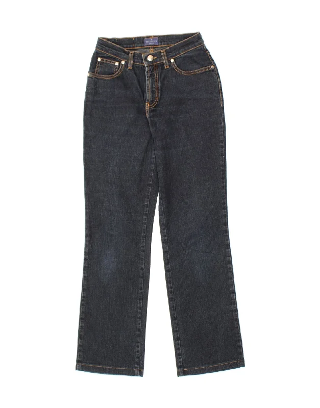 TRUSSARDI Womens Bootcut Jeans W25 L28 Navy Blue Cotton Trendy Wide-Leg High-Waist Denim