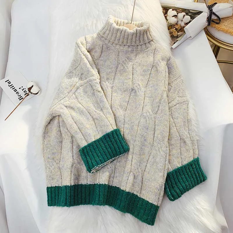 Twist high neck sweater female retro Japanese lazy  4910 Zippered Buttoned Snapped