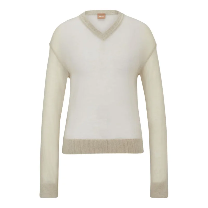 V-neck sweater in a sheer knit Denim Fabric Leather Fabric Suede Fabric