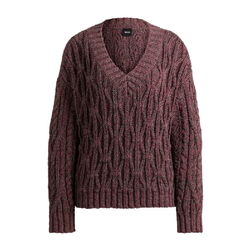 V-neck sweater with structured knit Collared Crew Neck Turtle Neck