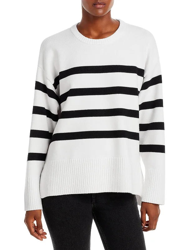 Valery Womens Striped Knit Crewneck Sweater Herringbone Houndstooth Plaid