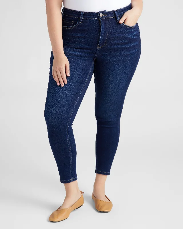 Plus Size High Rise Ankle Skinny Jeans Fashionable Raw Hem Bootcut Jeans