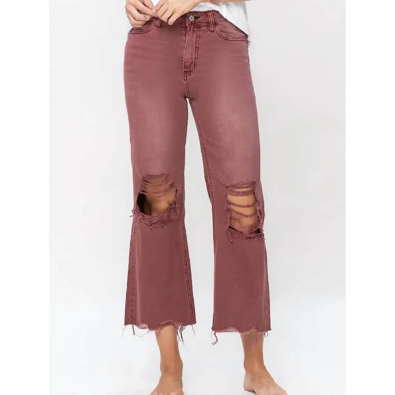 Vintage Cropped Flare Jeans In Russet Brown Comfortable Low-Rise Jeans