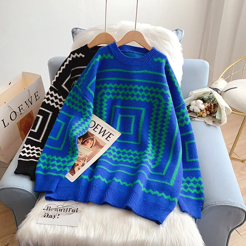 Vintage lazy sweater new sweater  4999 Plaid Sweater Polka Dot Checkered