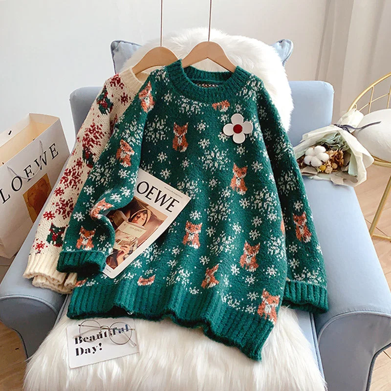 Vintage Red Christmas jacquard knitted sweater 4956 Graphic Sweater Embroidered Appliqued Vintage Red Christmas jacquard knitted sweater 4956 Graphic Sweater Embroidered Appliqued