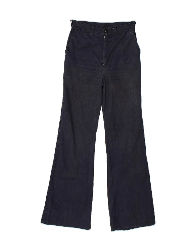 VINTAGE Womens Flared Jeans W24 L28 Navy Blue Stylish High-Waist Jeans