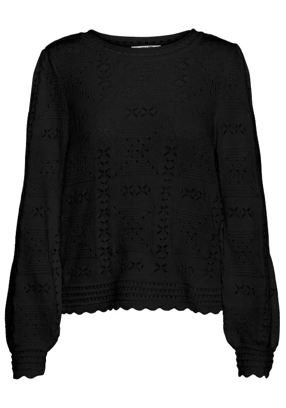 Vero Moda Jayla Round Neck Knit Sweater, Black Polka Dot Checkered Tartan