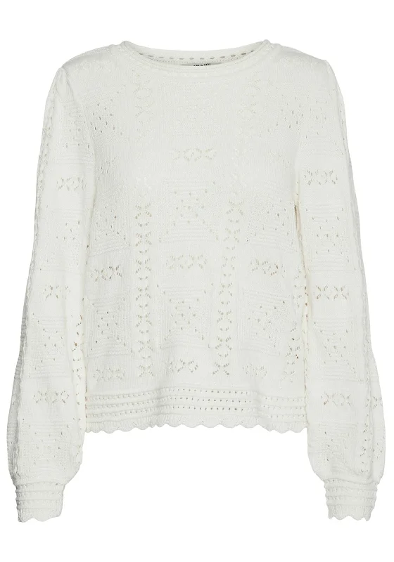 Vero Moda Jayla Round Neck Knit Sweater, Snow White Mesh Blend Leather Blend Suede Blend Vero Moda Jayla Round Neck Knit Sweater, Snow White Mesh Blend Leather Blend Suede Blend