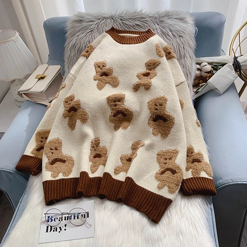 Wear a gentle Japanese lazy coat outside the little bear sweater 5025 Mesh Sweater Canvas Denim Wear a gentle Japanese lazy coat outside the little bear sweater 5025 Mesh Sweater Canvas Denim