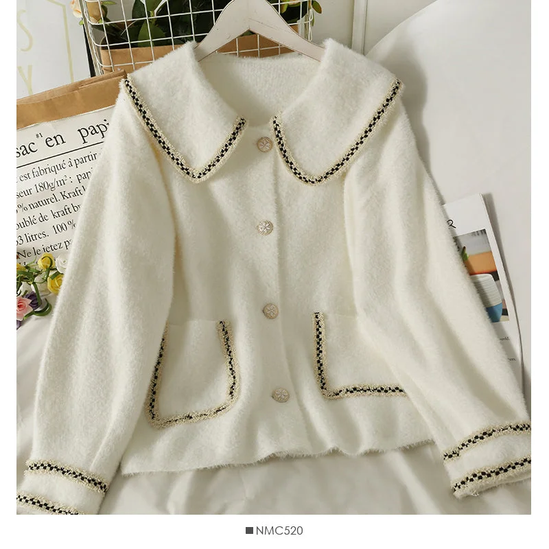 Winter bright silk bonded Plush sweater women's loose and thin doll collar coat 2021 Welt Pockets Slit Pockets Flap Pockets Winter bright silk bonded Plush sweater women's loose and thin doll collar coat 2021 Welt Pockets Slit Pockets Flap Pockets