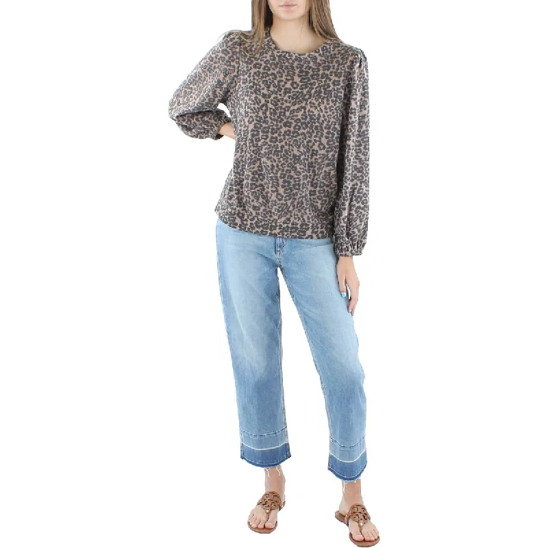 Womens Animal Print Waffle Pullover Sweater Spandex Blend Rayon Blend Denim Blend
