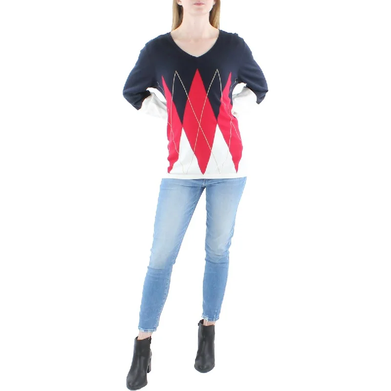 Womens Argyle Colorblocked Pullover Sweater Bright Pastel Dark