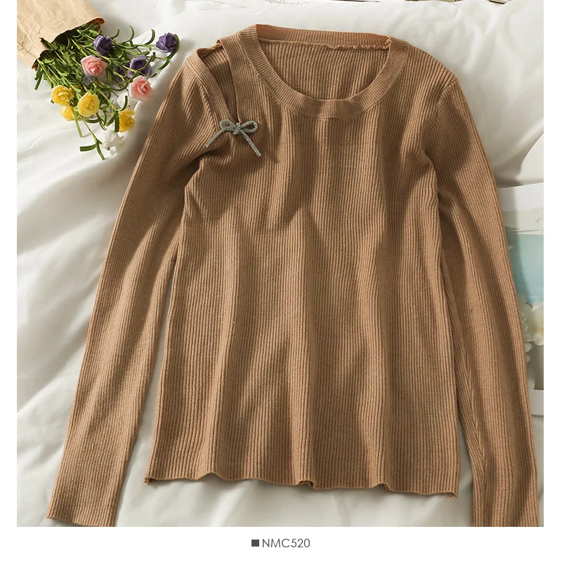 Women's autumn decoration thin round neck sweater  1992 Modern Contemporary Chic