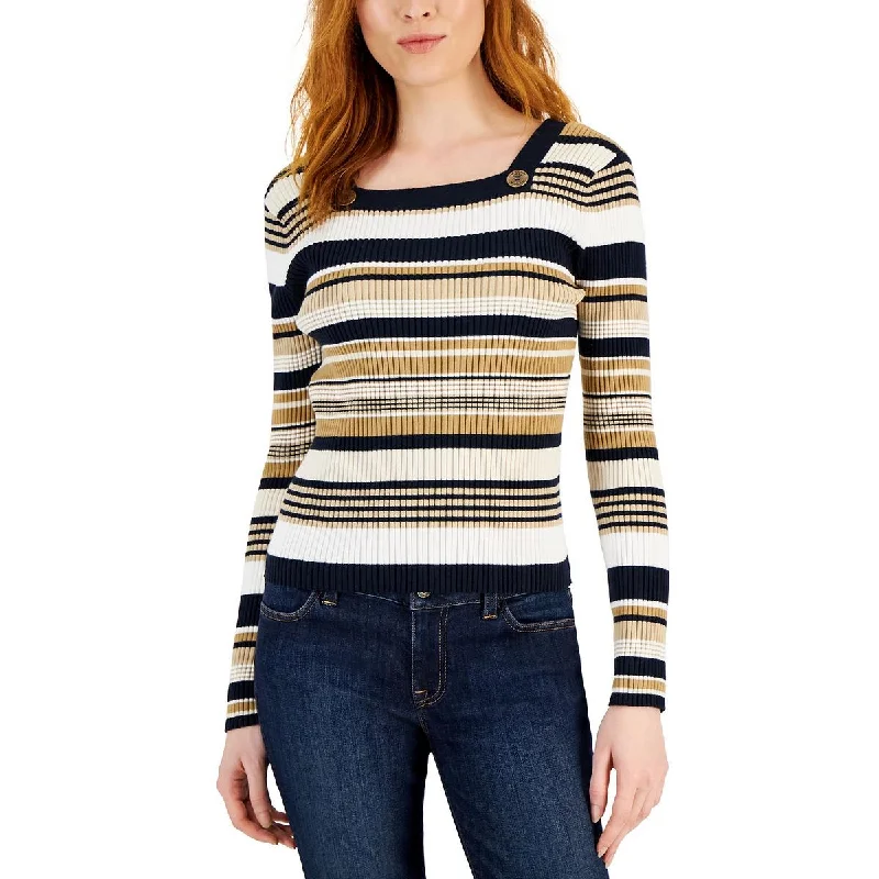 Womens Cotton Blend Ribbed Pullover Sweater Boxy Sweater Fitted Sweater A-Line