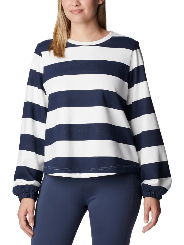 Womens Cotton Striped Crewneck Sweater Chenille Fabric Brocade Fabric Lace Fabric