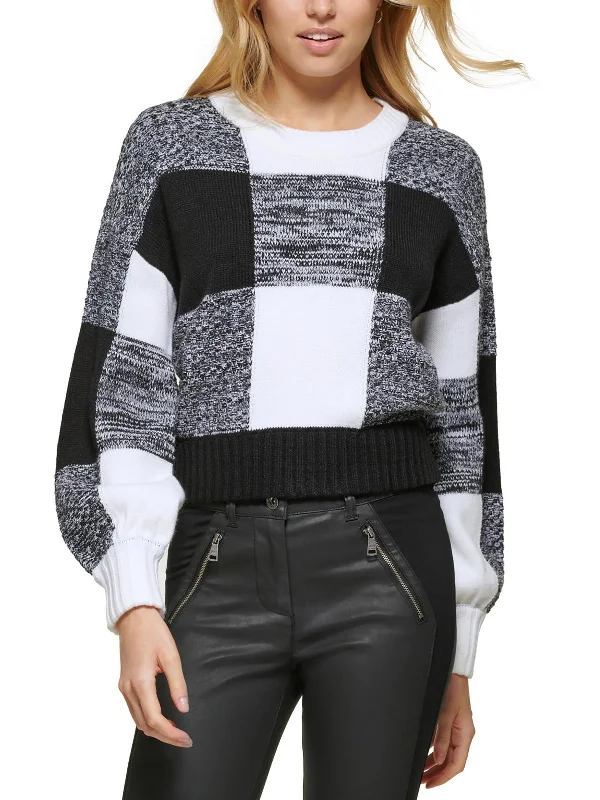 Womens Crewneck Ribbed Trim Pullover Sweater Layered Multi-layer Single Layer