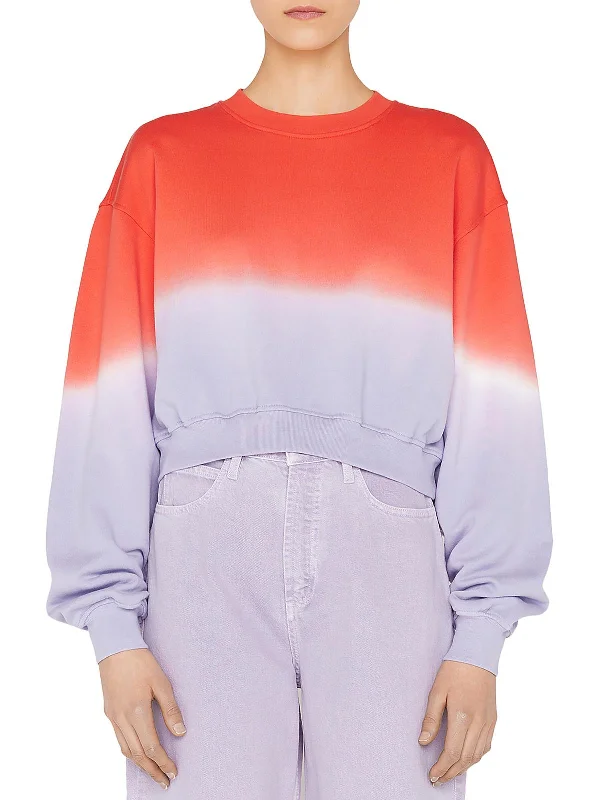 Womens Dip-Dye Cotton Crop Sweater Solid Color Striped Floral Print