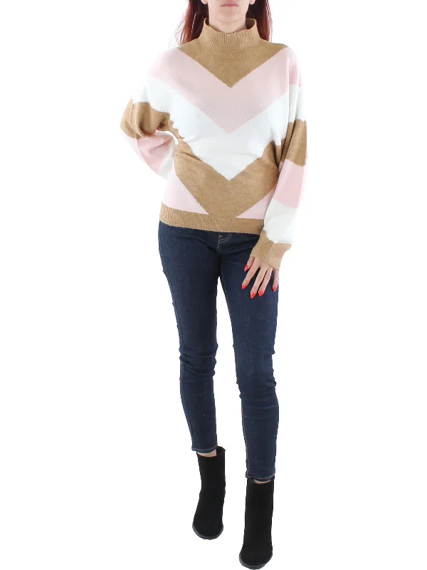 Womens Knit Chevron Mock Turtleneck Sweater Satin Fabric Silk Fabric Chiffon Fabric