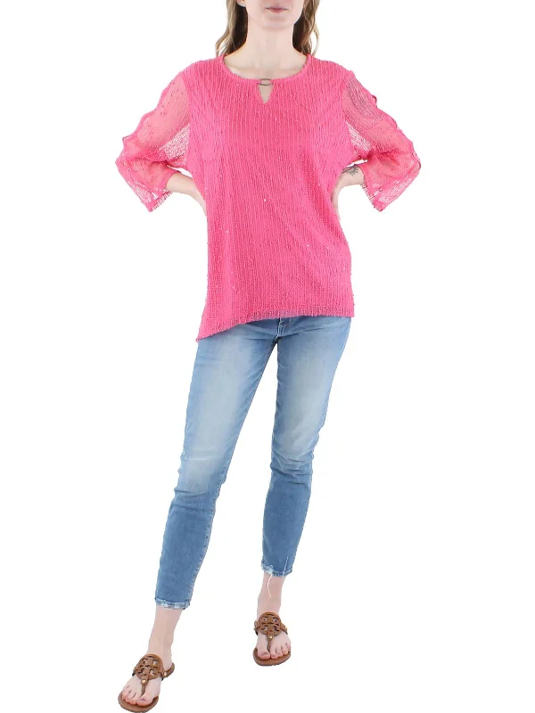 Womens Knit Mock-Neck Pullover Sweater Handmade Hand-knitted Hand-woven