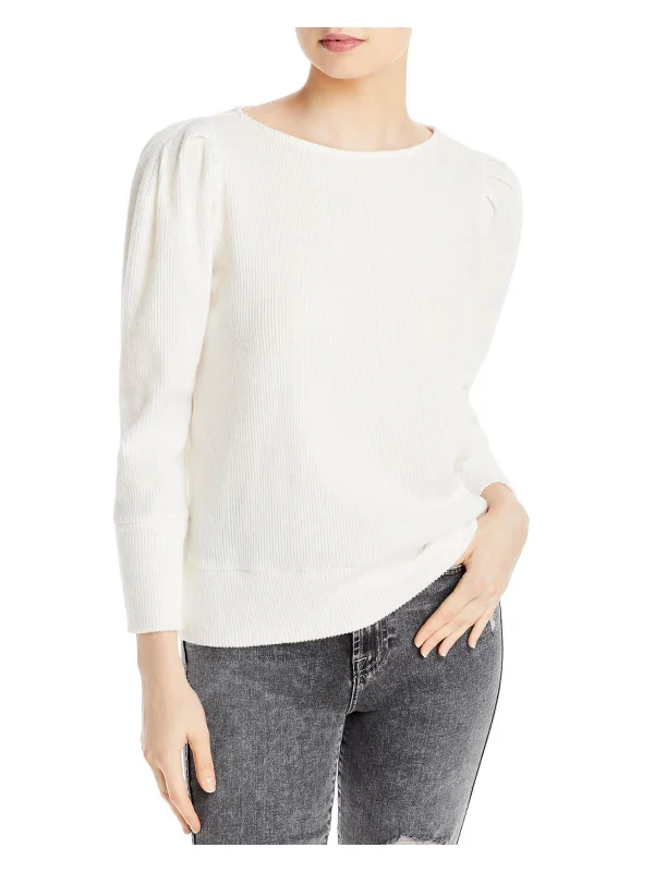 Womens Knit Ribbed Crewneck Sweater Spandex Blend Rayon Blend Denim Blend