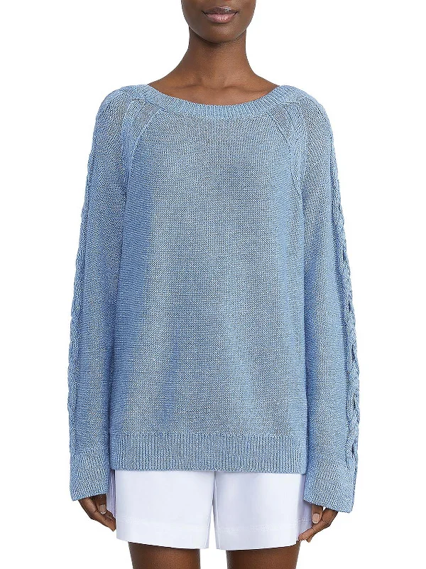 Womens Linen Blend Ribbed Trim Pullover Sweater Wool Fabric Cashmere Fabric Tweed Fabric