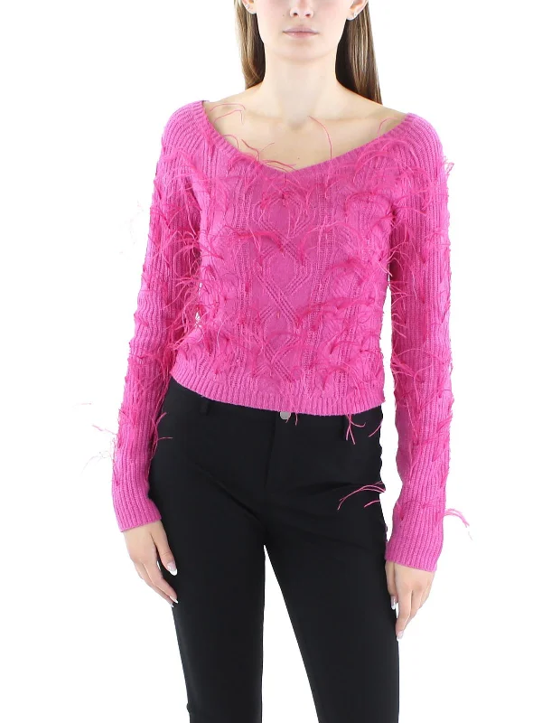Womens Merino Wool Blend Merino Wool Pullover Sweater Chenille Brocade Lace