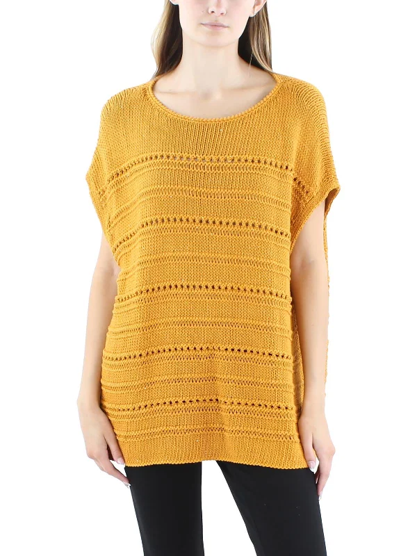 Womens Metallic Silk Pullover Sweater Transparent Opaque Sheer