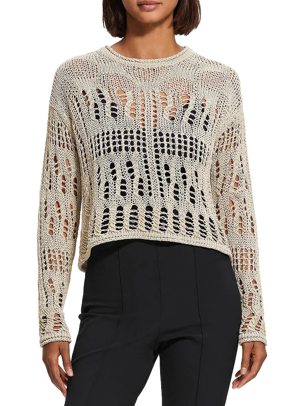 Womens Open Stitch Knit Pullover Sweater Zippered Buttoned Snapped