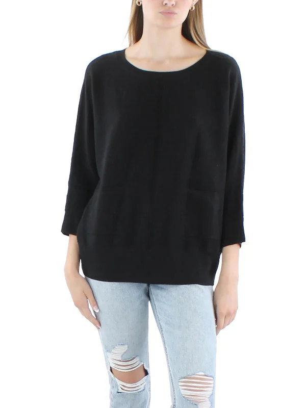 Womens Pocket Cotton Crewneck Sweater Fitted Loose Oversized