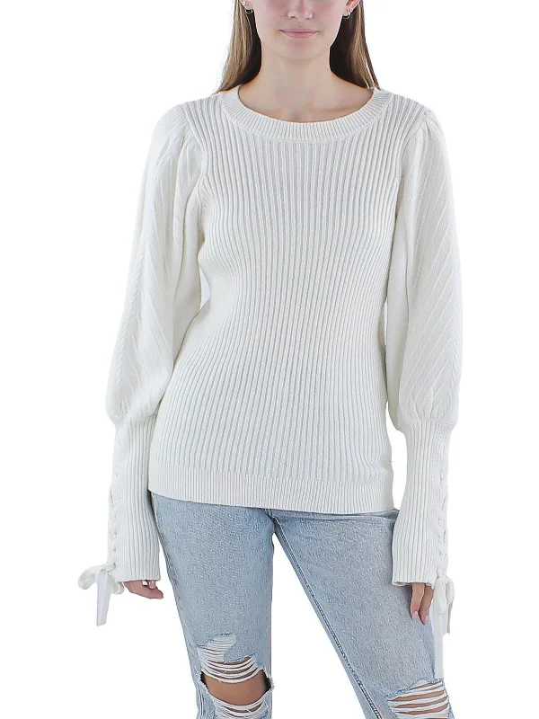 Womens Ribbed Knit Crew Neck Pullover Sweater Solid Color Striped Floral Print