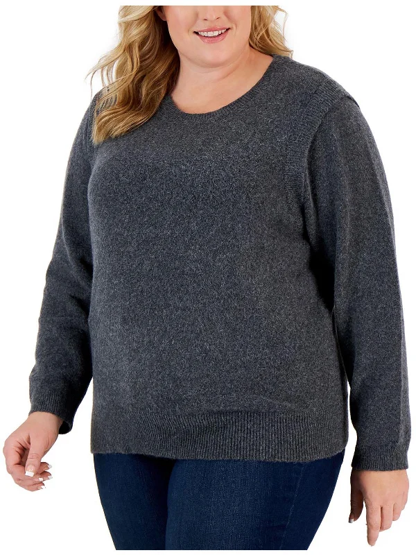 Womens Ribbed Trim Knit Crewneck Sweater Iron Safe Non-Iron Wrinkle Free