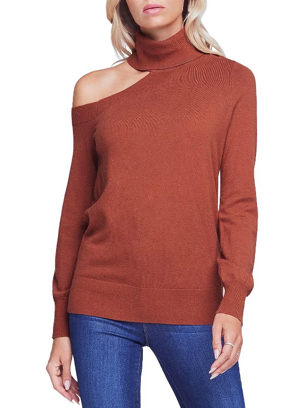 Womens Ribbed Trim One Shoulder Sweater Terry Blend Velvet Blend Canvas Blend