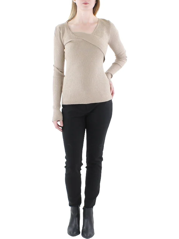 Womens V-Neck Long Sleeves V-Neck Sweater Notch Collar Peter Pan Collar Cowl Neck