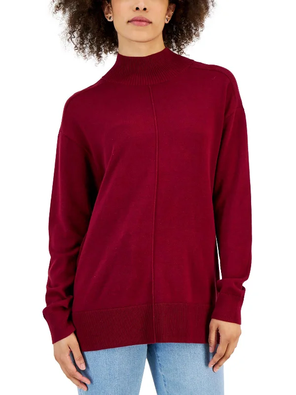 Womens w Cotton Mock Turtleneck Sweater Elasticated Padded Insulated