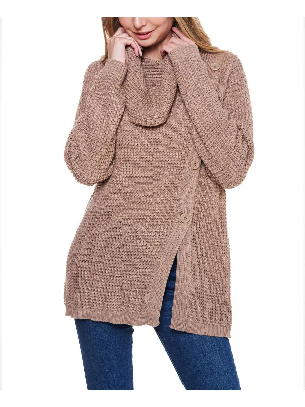 Womens Waffle Cowl Neck Pullover Sweater Terry Terry Cloth Terry Knit