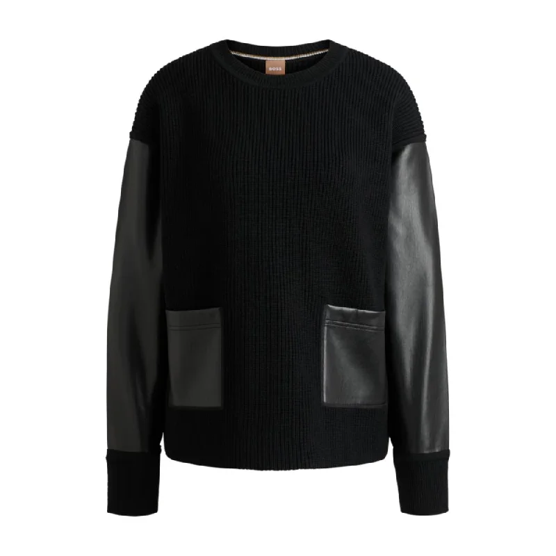 Wool sweater with faux-leather sleeves Mesh Fabric Canvas Fabric Denim Fabric