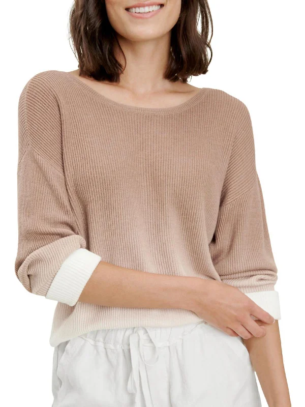 Wren Womens Dip Dye Cuffed Pullover Sweater Satin Fabric Silk Fabric Chiffon Fabric
