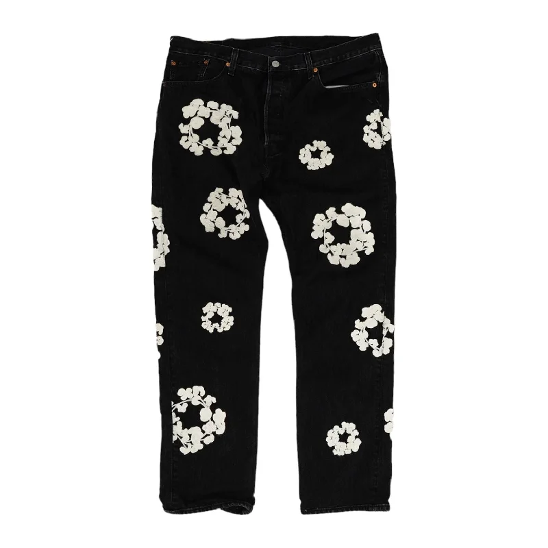 x Denim Tears Embroidered Cotton Wreath Denim Jean Comfortable Flare Leg Jeans
