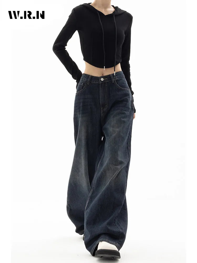Vintage High Waist Harajuku Loose Jeans Pants Korean Fashion Women's Grunge Trendy Wide-Legged High-Waist Jeans Vintage High Waist Harajuku Loose Jeans Pants Korean Fashion Women's Grunge Trendy Wide-Legged High-Waist Jeans