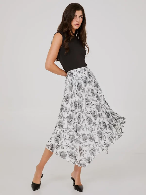 Printed Asymmetrical Hem Chiffon Skirt belted skirt waist