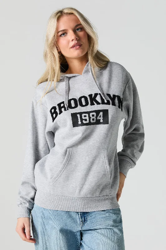 Brooklyn Chenille Embroidered Fleece Hoodie Hoodie with Mock Neck Collared Structured