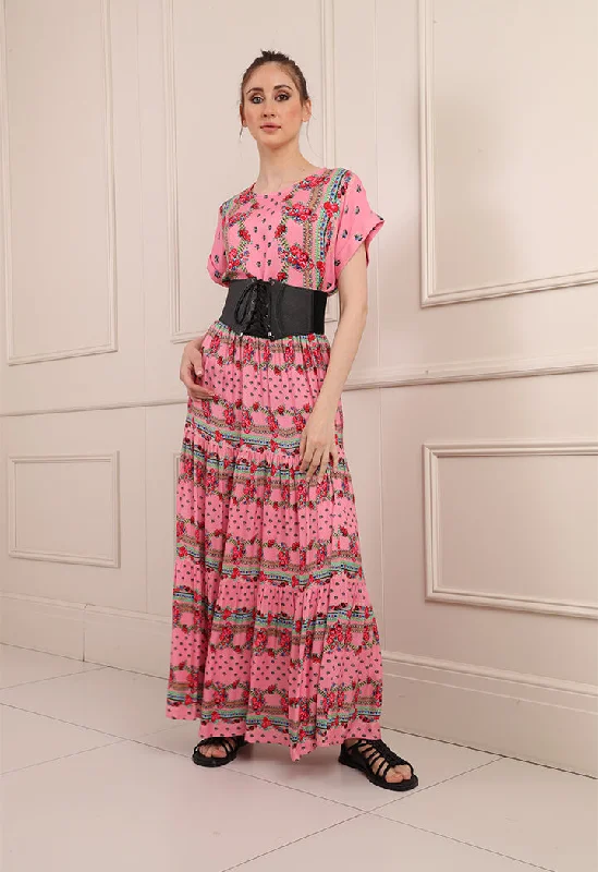 Floral Printed Tiered Skirt leather skirt bold