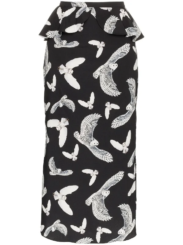 owl print midi skirt denim skirt stylish