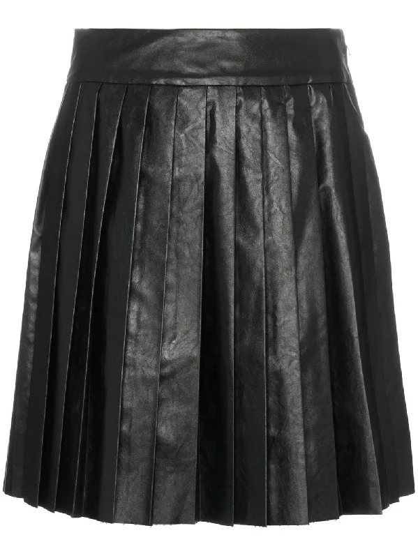 high waisted pleated faux leather mini skirt flowy skirt hem