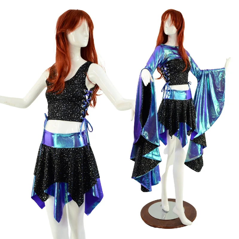 3PC Pixie Skirt & Lace Up Side Crop Tank with Sorceress Bolero Set tulle skirt dreamy