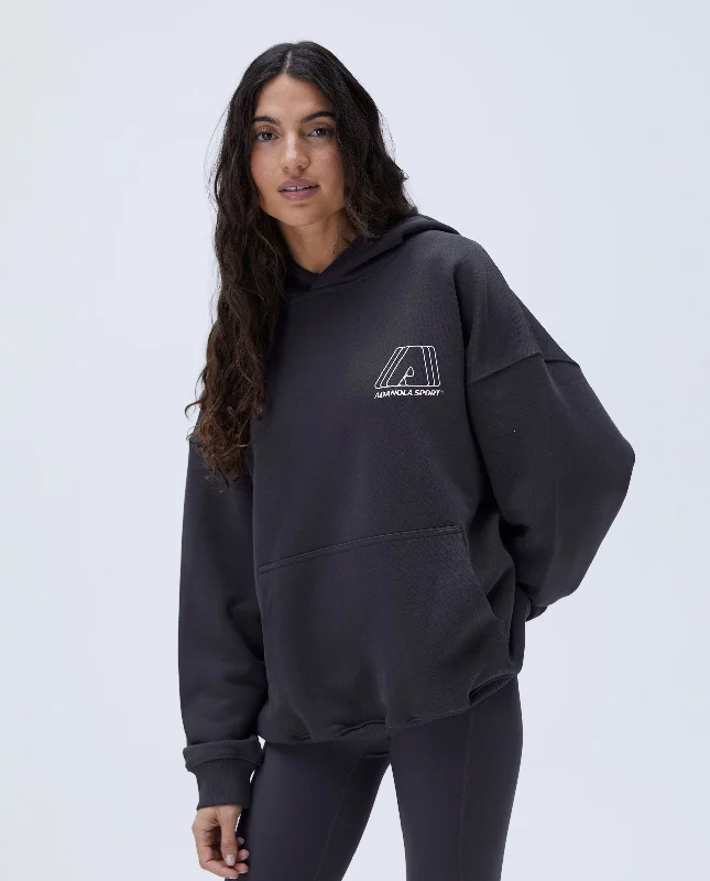 "A" Oversized Hoodie - Graphite Grey Hoodie with Exposed Zipper Edgy Industrial